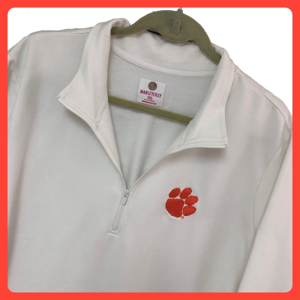 Clemson Tigers Mens‎ White 1/4 Zip Pullover Sweatshirt 3XL Fleece Collegiate